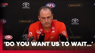 Longmire BRUTALLY forced to listen to Lions party 😬 I Sydney Swans Grand Final Press Conference [upl. by Tracay131]