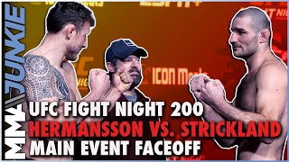 Jack Hermansson laughs off Sean Stricklands antics at faceoff  UFC Fight Night 200 [upl. by Publia766]