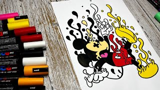 Mickey Mouse Drawing with Posca Markers Drip Effect [upl. by Inatirb]