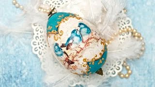 Decoupage pisanka  błękitne ptaszki DIY tutorial [upl. by Esiled652]