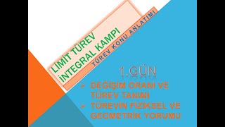 TÜREV KAMPI🤓 1GÜN KONU ANLATIMIDEĞİŞİM ORANI VE TÜREV TANIMI TÜREVİN FİZİKSEL YORUMU türev [upl. by Dier]