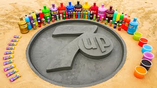 How to make 7up Logo with Cement amp Orbeez Big Coca Cola Fanta vs Mentos and Popular Sodas [upl. by Allebram]