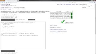 CodingBat  Java Warmup1 Solution  monkeyTrouble [upl. by Anirtruc]