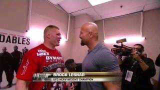 UFC 116 Year 2010  Brock Lesnar amp The Rock hug [upl. by Airdnekal37]