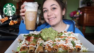 NEW Starbucks Cinnamon Caramel Cream Cold Brew amp Barbacoa Flautas MUKBANG [upl. by Anneehs]