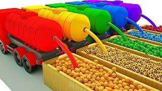 Learn Colors with WaterTank Trucks and Sports Balls for Kids excavator Dump Truck Mixer Truck [upl. by Eellac]