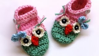 How to Crochet owl booties with ankle strap [upl. by Luebke]