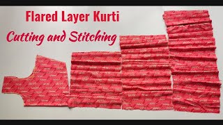 Flared Layer Kurti cutting and stitching  Horizontal Panel kurti cutting and stitching [upl. by Girvin]