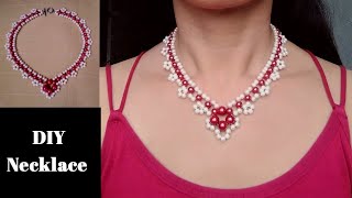 Easy to make pearl beaded necklace  DIY pearl necklace tutorial at home [upl. by Nolyat]