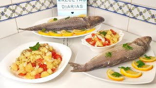 📢¡PESCADO JUGOSO Lubina al horno con sal gruesaReceta de ensalada de patataسمك بالملح في الفرن [upl. by Aerdno]