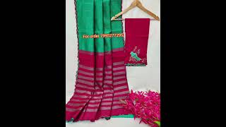 Mangalagiri Pattu Silver Zari Stripes Cut Work Sarees [upl. by Dnob813]