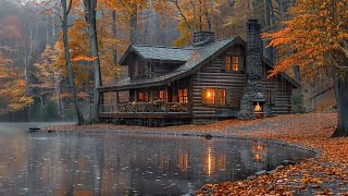 Autumn Rain and Lakeside Fireplace Perfect Ambience for Deep Sleep and Stress Relief [upl. by Schrader]