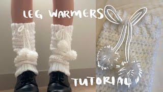 crochet pinterestinspired leg warmer with pom poms amp bow ୨୧  easy tutorial [upl. by Ciro]