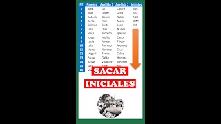 Cómo sacar iniciales de nombres y apellidos  Tips Excel shorts [upl. by Arev]