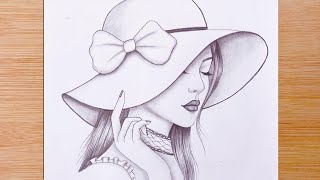 How to draw a girl wearing hat  step by step  Pencil sketch  bir kız nasıl çizilir [upl. by Morgan716]