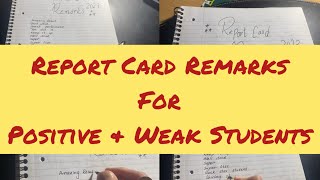 Report Card Remarks for positive amp weak Remarks for Students for Class 5 to 8 Report Card Comments [upl. by Auqeenahs]