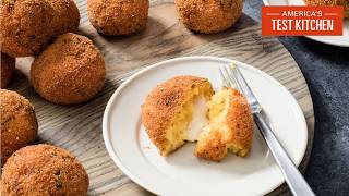 How to Make Crispy Fried Risotto Balls Arancini  Julia At Home S5 E4 [upl. by Ahsienet]