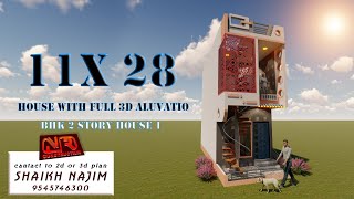 11 X 28 HOUSE PLAN 1 BHK FULL ELUVATIONNR3D WORLD [upl. by Eiznik942]