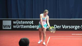 Carina Witthoeft service  return game vs Tsvetana Pironkova  Porsche Tennis Grand Prix 2012 [upl. by Adnolrehs]