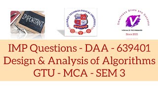 IMP Questions of DAA 639401  GTU IMP Master Computer Application  Design amp Analysis of Algorithms [upl. by Nehepts]