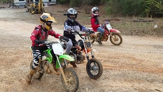 Kids riding Dirt bikes drag racing and big jumps at High Falls MX [upl. by Eneluqcaj]