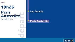 Annonce SNCF Intercités 3730 à destination de Paris Austerlitz [upl. by Erbes]