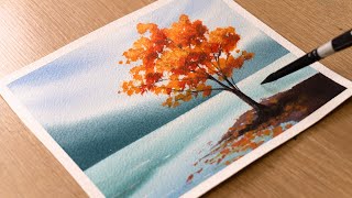 Watercolor Painting for Beginners  Autumn Lake Scenery  Step by Step Tutorial [upl. by Annahsar341]