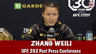 Zhang Weili reacts to dominant Amanda Lemos win future move to flyweight amp Tatiana Suarez next [upl. by Norahc]