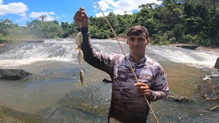 PESCARIA CAIPIRA COM VARA DE BAMBU PEGUEI E FRITEI ALI MESMO [upl. by Airetal425]