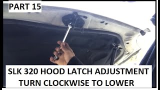 RESTORING 2004 SLK 320 FLOOD CAR  PART 15 — ADJUSTING HOOD LATCH AND REPLACING HOOD RELEASE LEVER [upl. by Marris838]