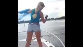 Girl Thows Cast Net from Boat for Bait Palm Beach Florida [upl. by Forcier]