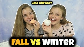 Fall vs Winter  Snacks Challenge  Jacy and Kacy [upl. by Darach]