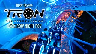 Tron Lightcycle Run Back Row Night POV Magic Kingdom New for 2023 Tomorrowland Roller Coaster [upl. by Bollay626]