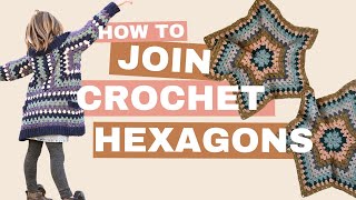 How to Seam Crochet Hexagons Into a Cardigan plus adjust the length [upl. by Ronile831]