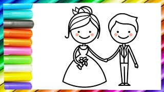 Drawing and Painting a Newly Married Couple Step By Step Easy Drawing for Kids [upl. by Meil]