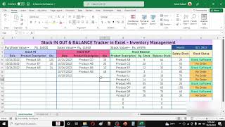 Inventory Control Template in Excel  Stock In Out Balance and Re Order [upl. by Neil]