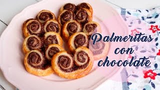 Palmeritas de hojaldre con chocolate  Receta Fácil [upl. by Turne]