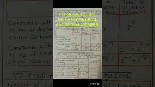 FORMULAE TO FIND NO OF GEOMETRICAL ISOMERS AND OPTICAL ISOMERS [upl. by Connett]