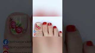 💅 Uñas de los Pies Rojas con Rosas Hechas a Mano Alzada  Diseños Apasionantes y Creativos [upl. by Asilehs486]