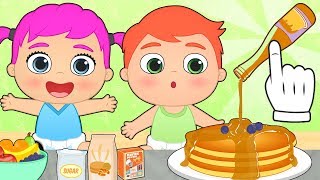 BABY ALEX AND LILY 💥 How to Make Pancakes as Snack  Recipes for Kids [upl. by Portwine196]