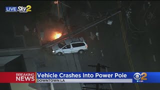 Vehicle Crashes Into Electrical Pole Causes Fire [upl. by Yelsnit948]