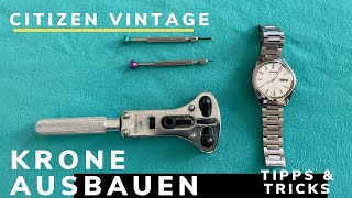 Citizen Vintage Watch 7006 7009 Krone der Uhr ausbauen  rausziehen lösen [upl. by Annaiviv637]