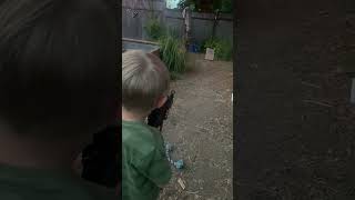 5 year old shoots full auto HampK mp5k airsoft gun hk mp5k aeg airsoft fullauto shorts [upl. by Tuppeny]