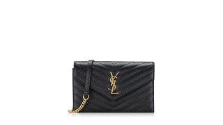 Saint Laurent Grain De Poudre Matelasse Monogram 19cm Chain Wallet Black [upl. by Baumann]