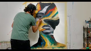 Abstract Portrait Painting Tutorial Oil amp Acrylic Paint on Canvas by Dario De Siena [upl. by Adnofal]