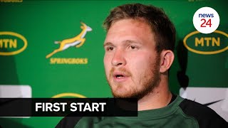 WATCH  Springbok prop JanHendrik Wessels honoured to make his debut in front of his family [upl. by Sayles398]