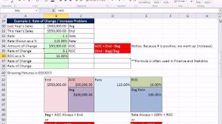 Excel 2010 Business Math 31 Increase Decrease Problems amp Rate Of Change 12 Formulas [upl. by Waers]