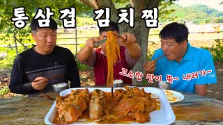 시골먹방 압력솥으로 푹 고아 야들야들한 통삼겹김치찜과 계란후라이 먹방 Samgyeobsal kimchizzim MUKBANGEATING SHOW [upl. by Singhal]