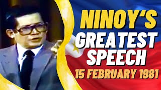 NINOY AQUINOs Greatest Speech Ninoy Aquinos historic speech in Los Angeles 1981 [upl. by Arebma]