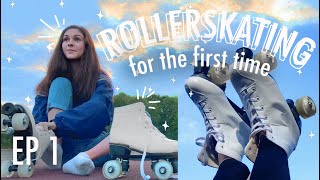 ROLLER SKATING for the FIRST TIME Learning to Roller Skate as a beginner outdoor vlog 2021 [upl. by Adolph]